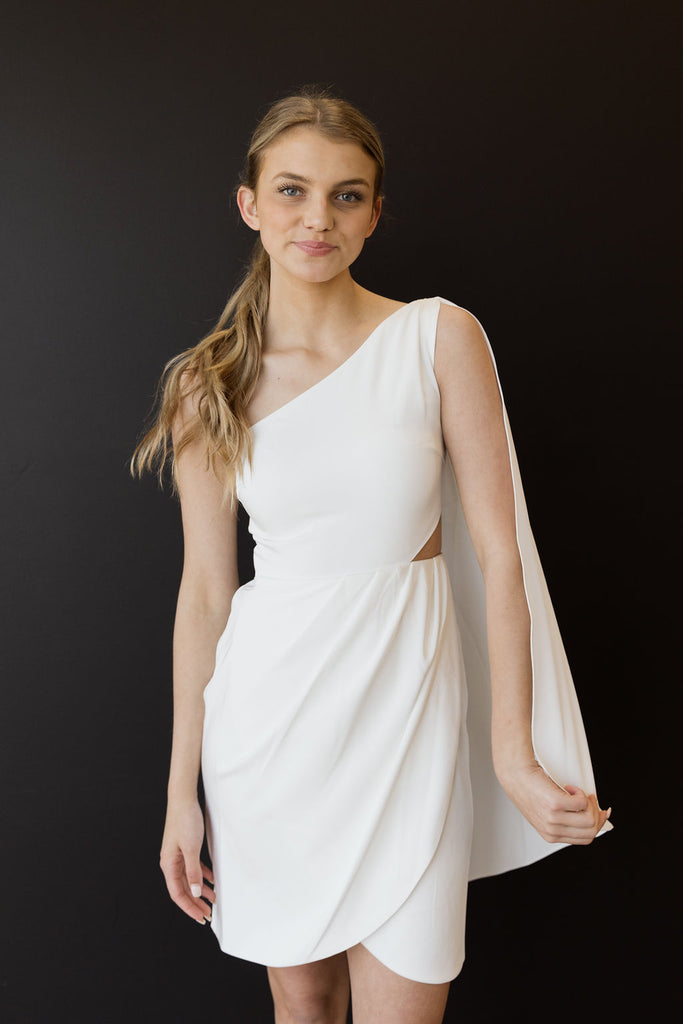 Meghan Cutout Side Drape Mini Bride Dress