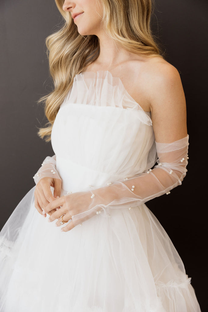 Pearl Embellished Fingerless Wedding Gloves