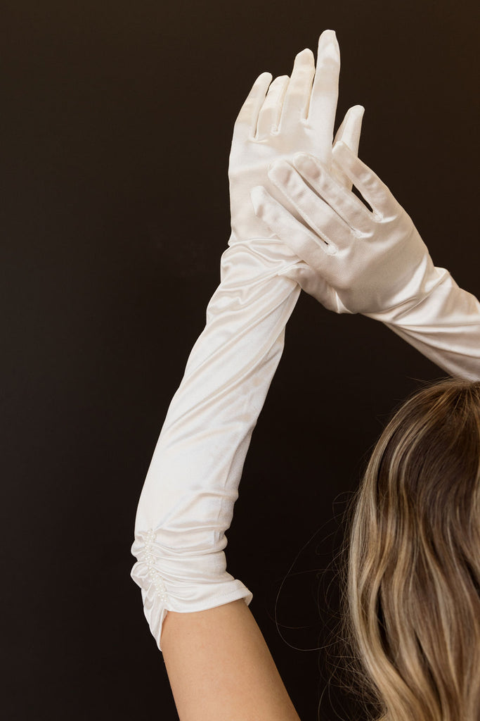 Satin Gloves with Pearl Detail