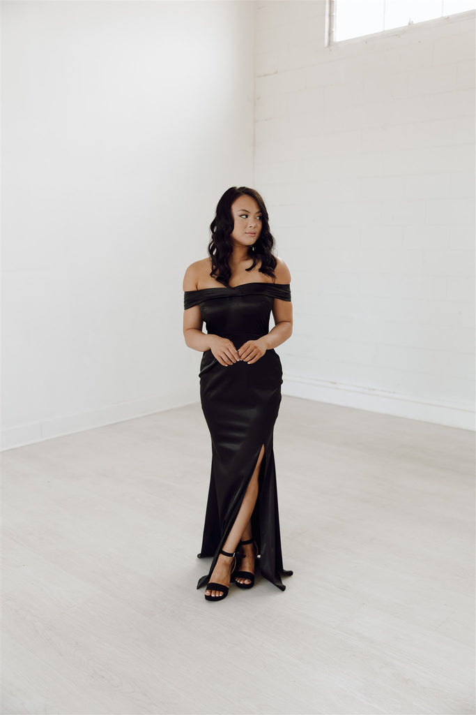 Cassie Satin Off Shoulder Bridesmaid Dress