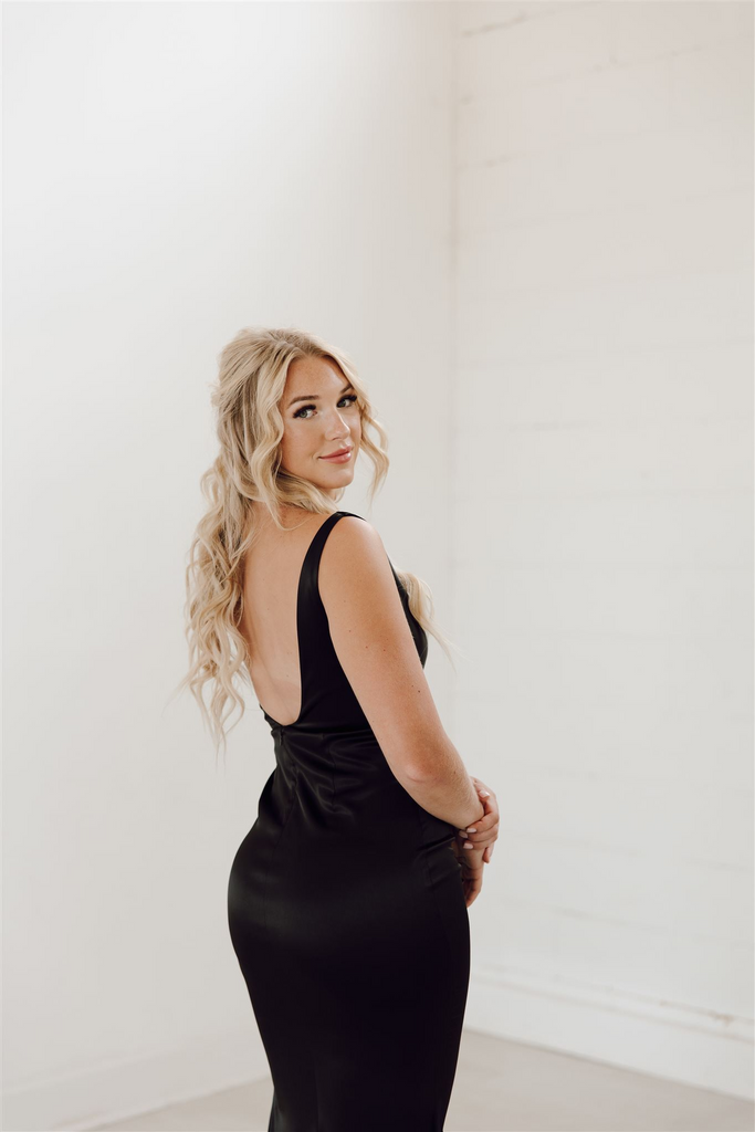 low back sexy elegant satin gown, wedding dress, bridesmaid dress, built in bra, floor length gown