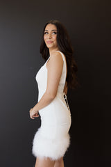 Olivia Feathered Low Back Short Bridal Dress