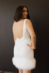 Olivia Feathered Low Back Short Bridal Dress