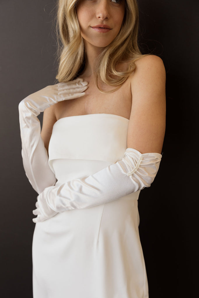 Satin Gloves with Pearl Detail
