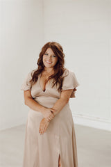 Zoe Satin Flutter Sleeve Bridesmaid Dress