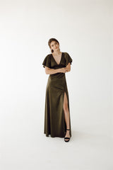 Zoe Satin Flutter Sleeve Bridesmaid Dress