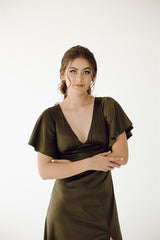 Zoe Satin Flutter Sleeve Bridesmaid Dress