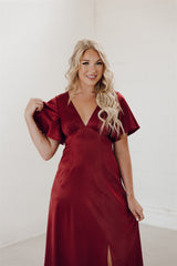 Zoe Satin Flutter Sleeve Bridesmaid Dress