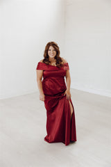 Cassie Satin Off Shoulder Bridesmaid Dress