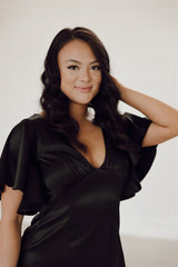 Zoe Satin Flutter Sleeve Bridesmaid Dress