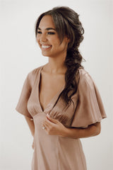 Zoe Satin Flutter Sleeve Bridesmaid Dress