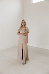 Zoe Satin Flutter Sleeve Bridesmaid Dress