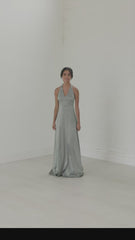 Halter bridesmaid dress, long gown, bridesmaid dresses, comfortable, built-in bra, luxe fabric, sage green