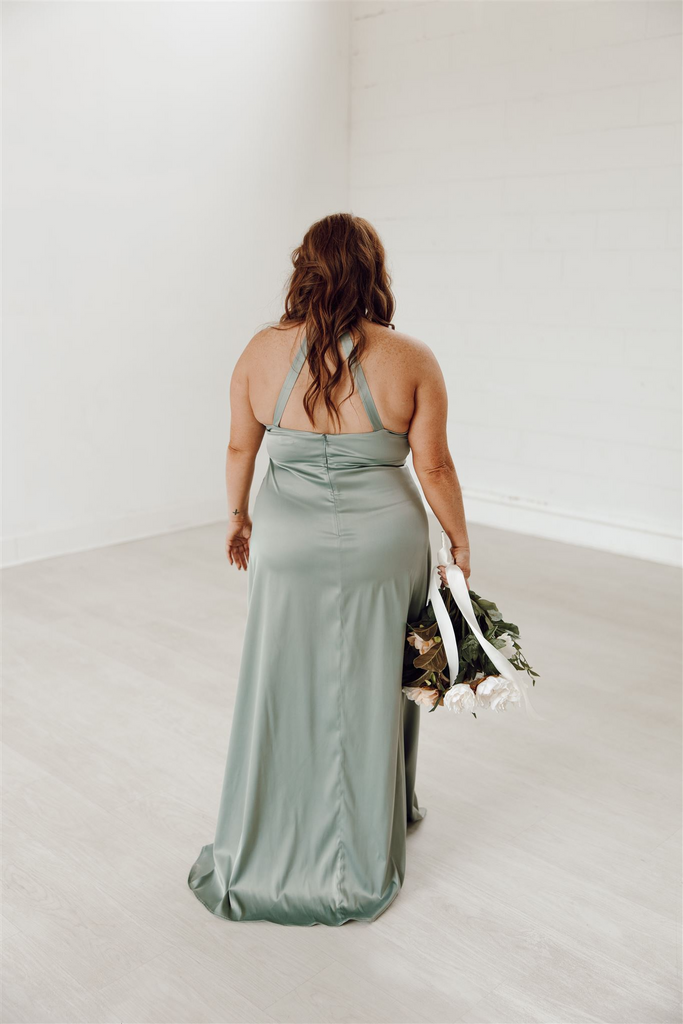 Aniston Luxe Satin Halter Bridesmaid Dress