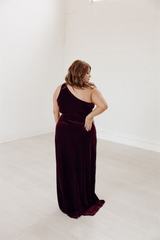 merlot velvet one shoulder bridesmaid dress, elegant dress, floor length dress, stretchy and comfortable, plus size dress