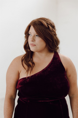 merlot velvet one shoulder bridesmaid dress, elegant dress, floor length dress, stretchy and comfortable, plus size dress