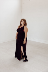 merlot velvet one shoulder bridesmaid dress, elegant dress, floor length dress, stretchy and comfortable, plus size dress