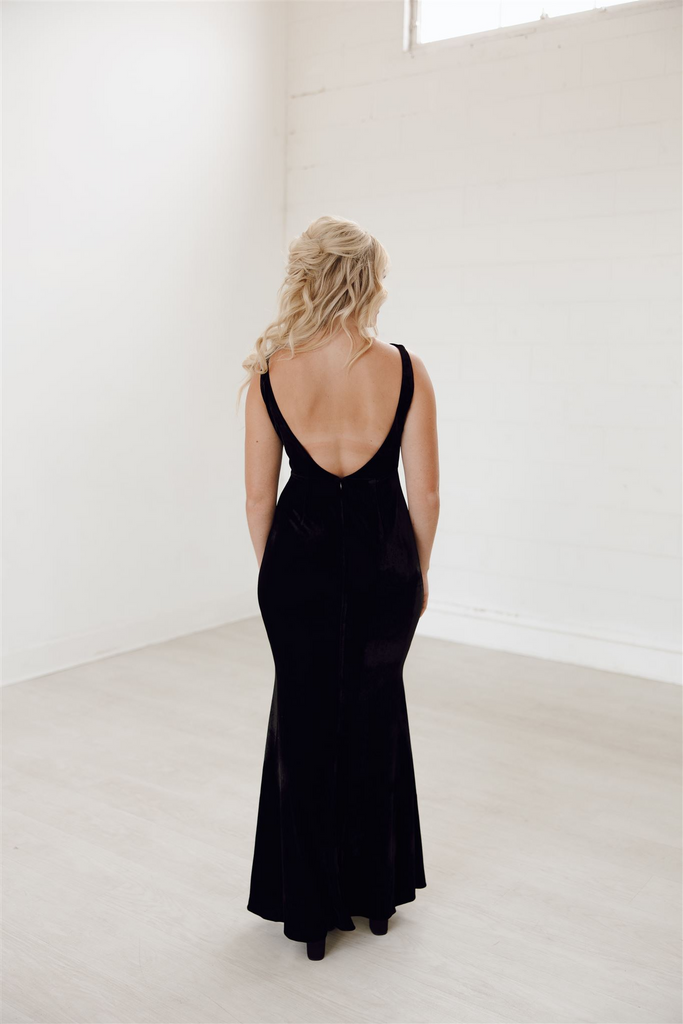 Bridesmaid Dress Near Me Margot Low Back Sleek Velvet Dress The Asher Lane