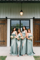Halter bridesmaid dress, long gown, bridesmaid dresses, comfortable, built-in bra, luxe fabric, sage green